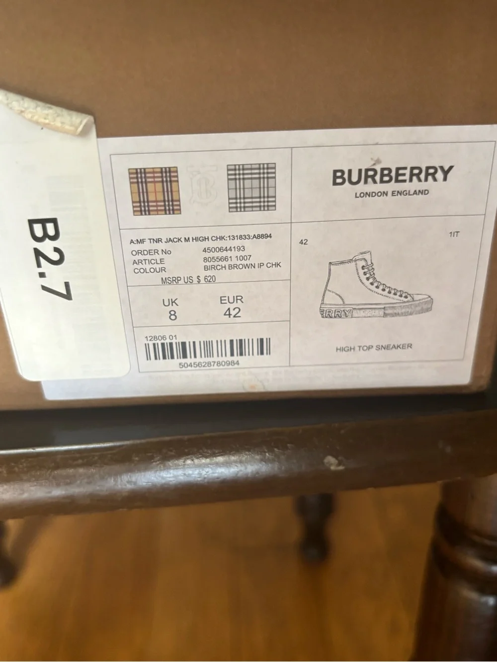 Burberry Vintage Check High-Top Sneakers - EU 42 / US 9 - OG All (Very Clean)